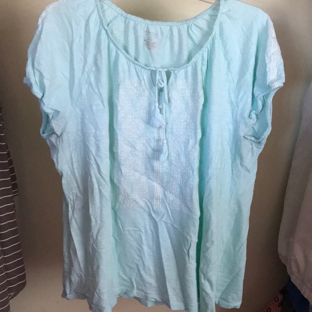 Very pretty light blue short sleeve shirt.